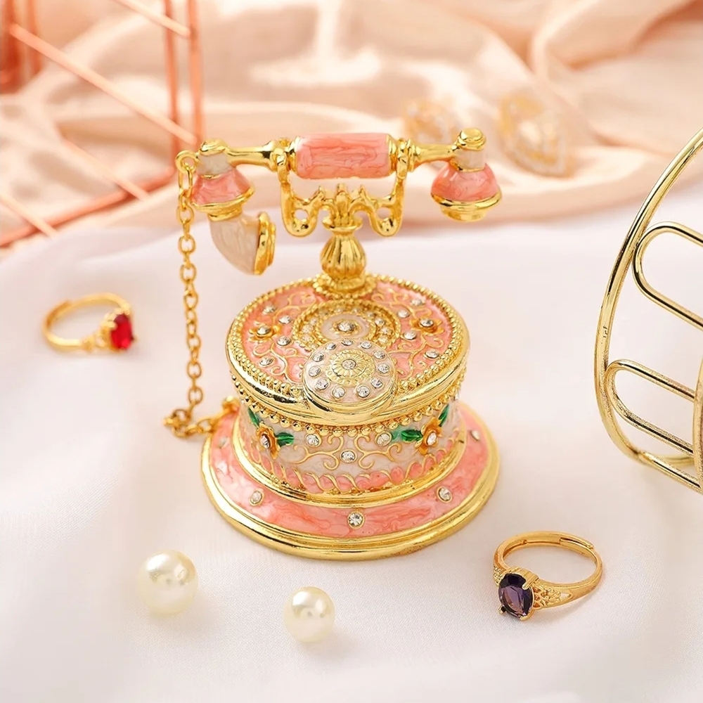 Vintage Style Gold and Pink Jewelry Box